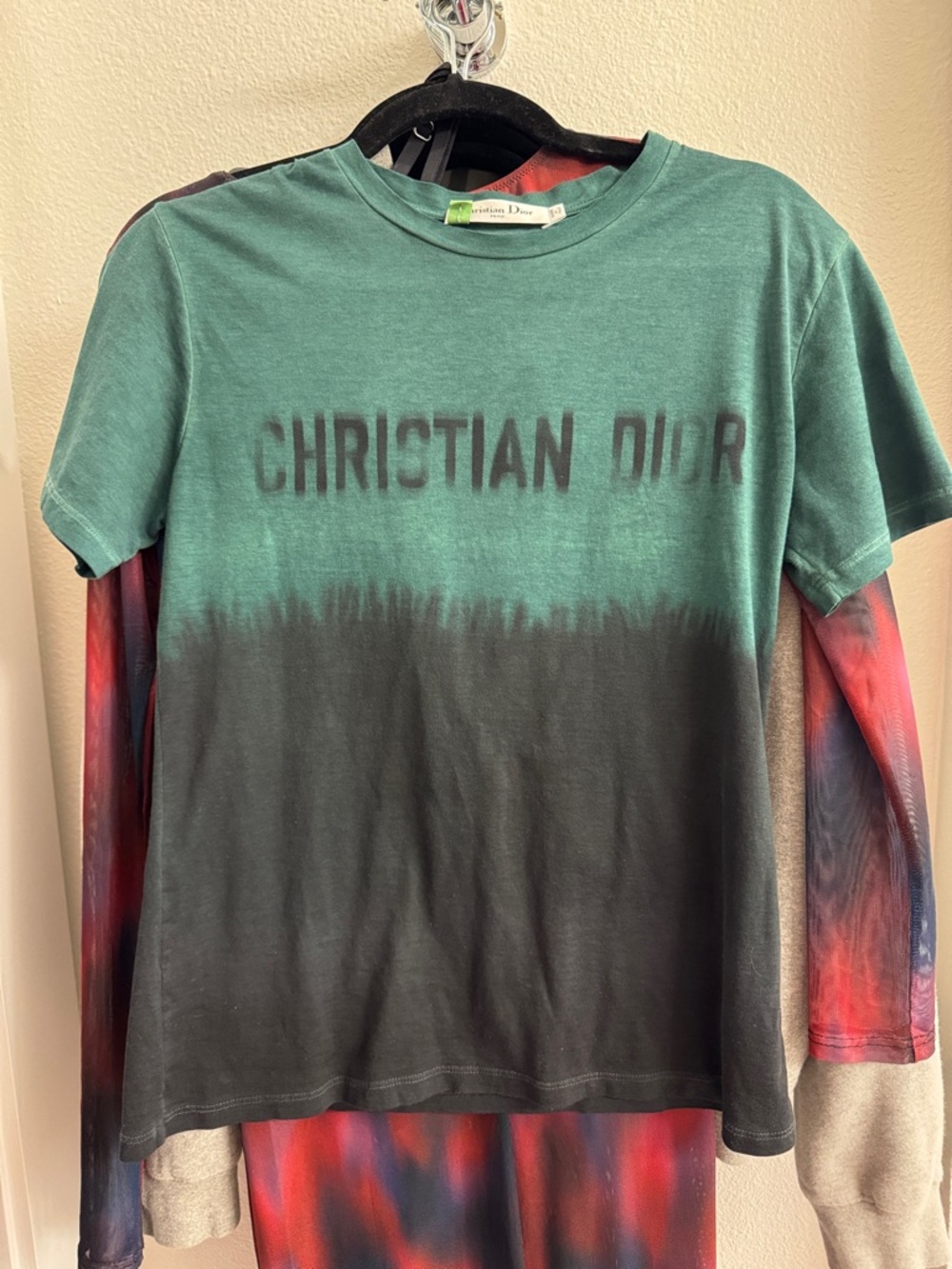 Dior Green to Black Ombre Christian Dior Logo Tee